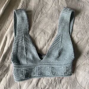 Zara Light Blue Summer Festival Crochet Cropped Bra Style Top